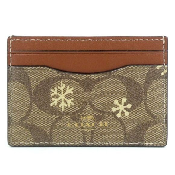 Coach Signature Snowflake Khaki Flat Card Case NWT CF337 - Picture 1 of 3